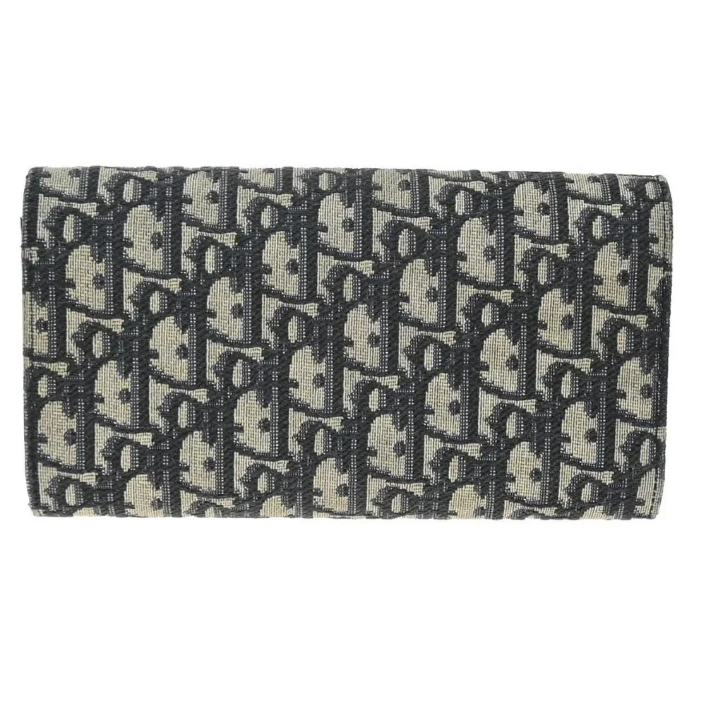 CHRISTIAN DIOR Logo Trotter Oblique Long Wallet Jacquard Leather Blue 81EG317